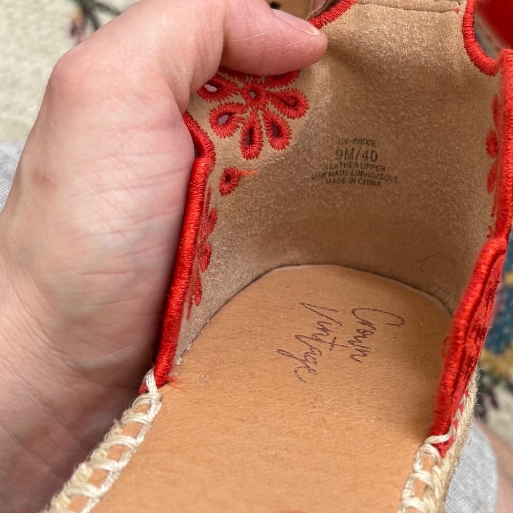 Crown Vintage Brixie Red Orange Espadrille Wedge Sandals with Ankle Strap - Picture 10 of 11